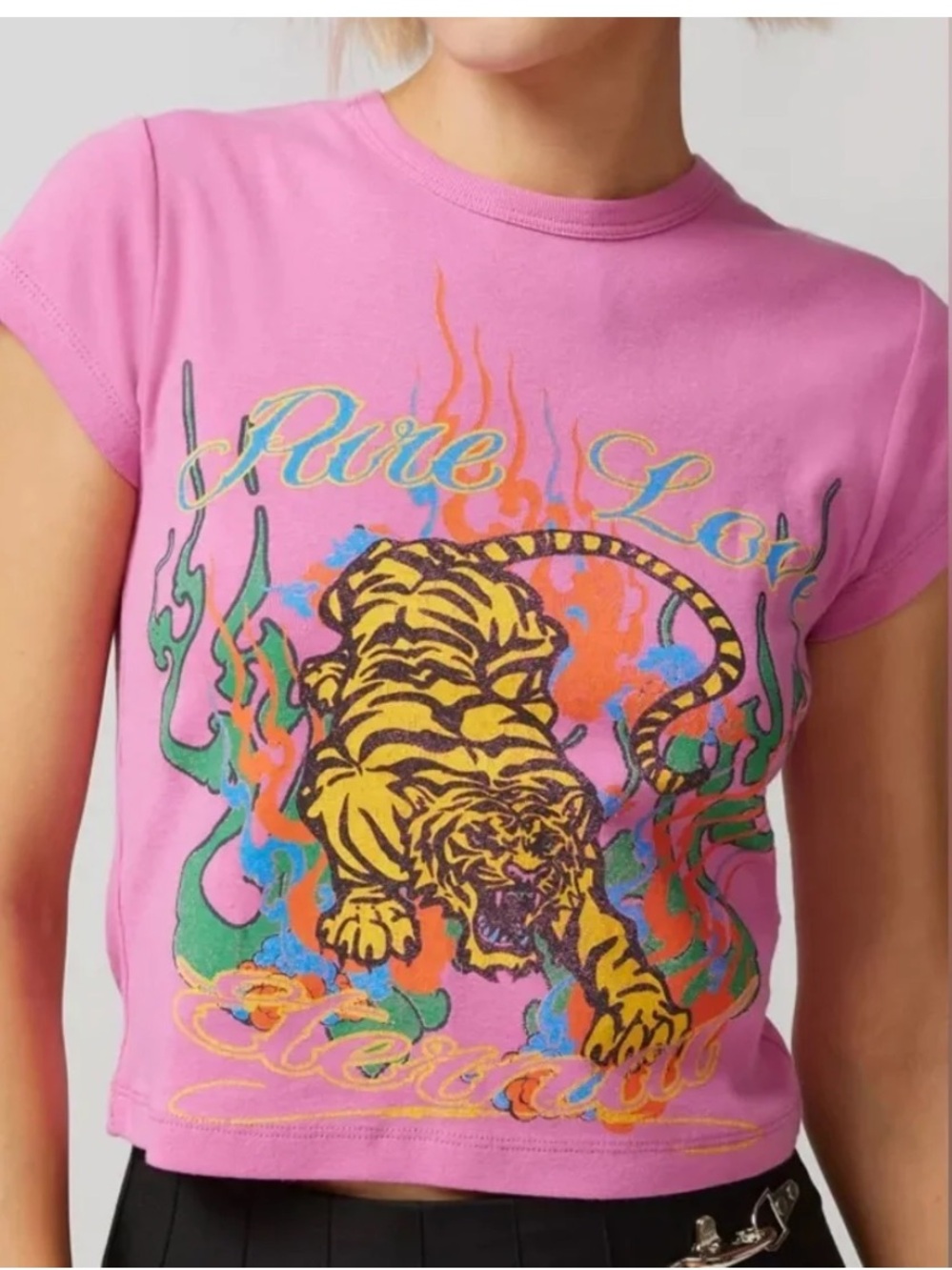 Urban Outfitters Pure Love Tiger Baby Tee in Pink